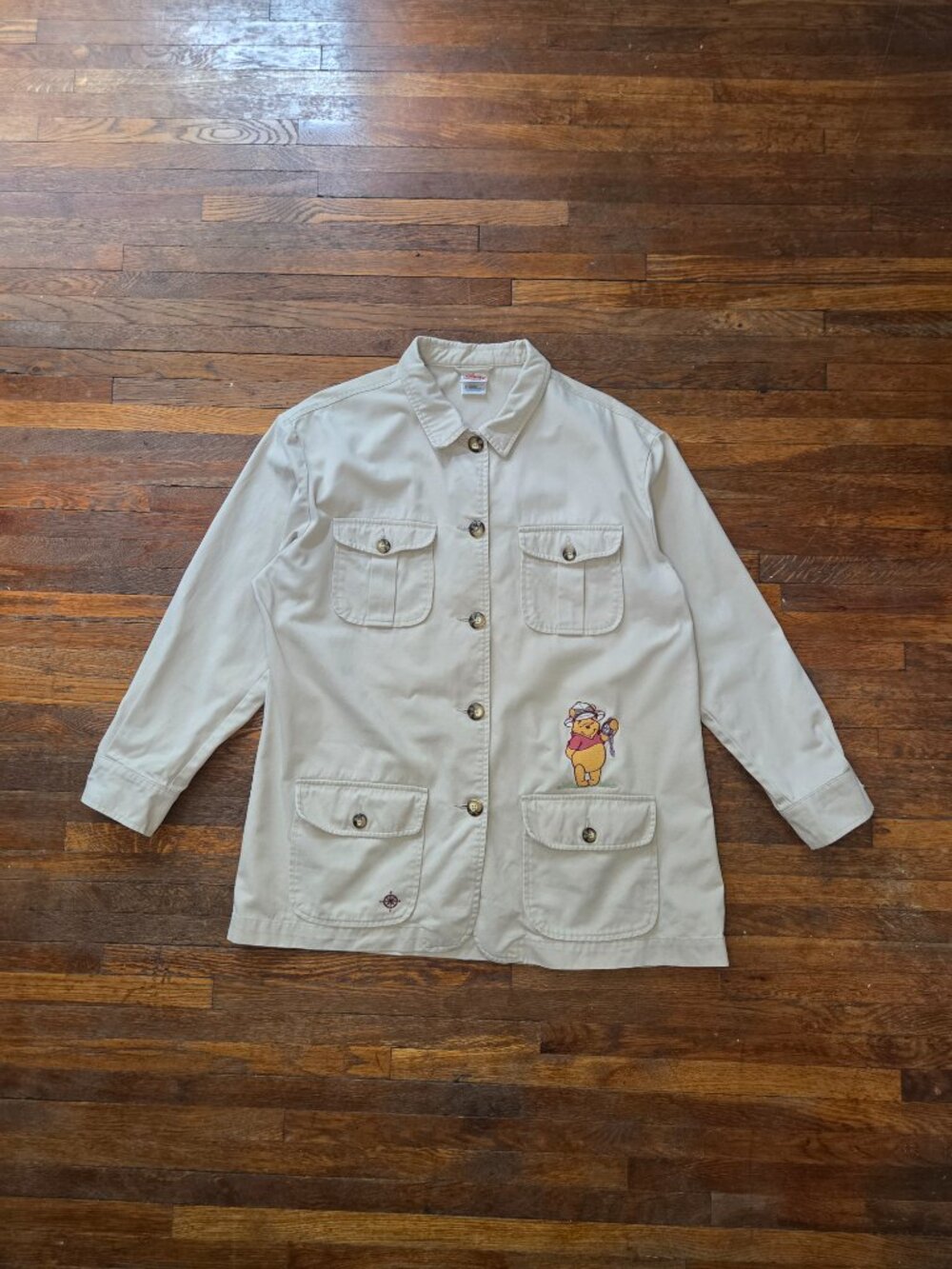 Vintage Disney Store Winnie the Pooh Safari Khaki Canvas Button Up Chore Coat